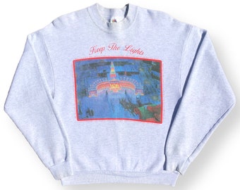 Vintage 90s “Keep The Lights” Holiday Themed Made in USA Crewneck Sweatshirt Pullover Size Large