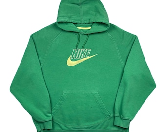 Vintage 90s/Y2K Nike Center Swoosh Raised Logo Graphic Hoodie Sweatshirt Pullover Size Large