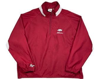 Vintage 90s/Y2K Red Oak University of Arkansas Razorbacks Quarter Zip Windbreaker (XL)