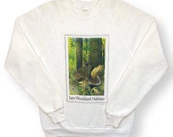 Vintage 80s/90s “Save Woodland Habitats” United State Postal Service Graphic Crewneck Sweatshirt Pullover Size Medium