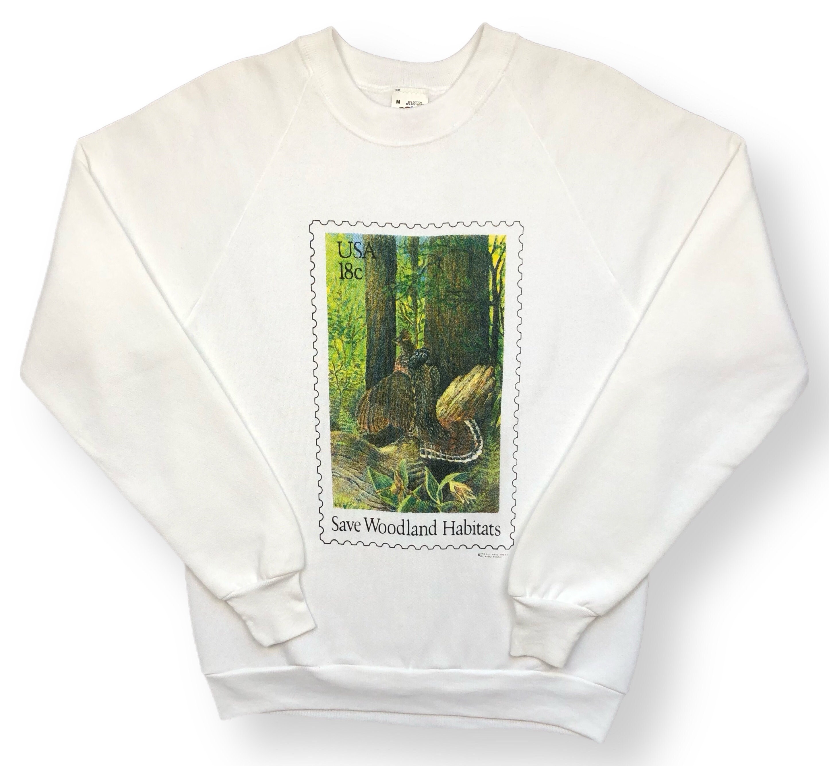 Vintage 80s/90s “Save Woodland Habitats” United State Postal Service Graphic Crewneck Sweatshirt Pullover Size Medium 