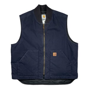 Vintage 90s Carhartt Navy Blue Quilted Duck Canvas Work Vest (XL