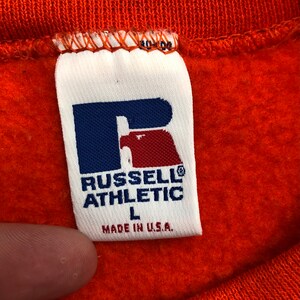 Vintage 90s Russell Athletic Blank Orange Made in USA Crewneck Sweatshirt Pullover Size Large image 4