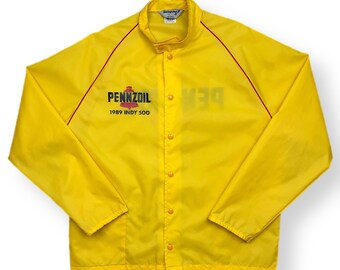 Vintage 1989 Swingster Indy 500 Pennzoil Double Sided Made in USA Burton Up Light Weight Nylon Jacket Size Large/XL