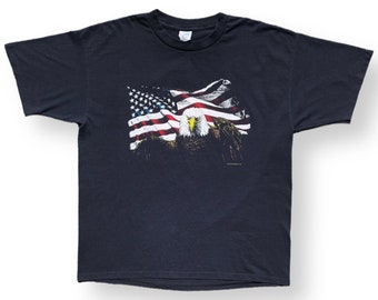 Vintage 80s/90s Bald Eagle & American Flag Single Stitch Graphic T-Shirt Size XL/XXL