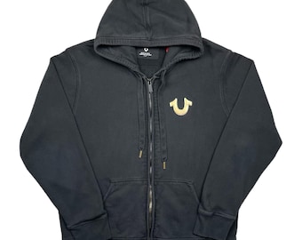 Sudadera con capucha y cremallera negra descolorida True Religion Y2K (grande)