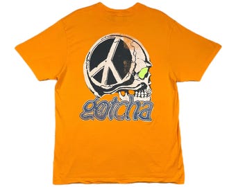 Vintage 90s Gotcha Surfing/Skateboarding Brand Peace Skull Graphic T-Shirt (Large)