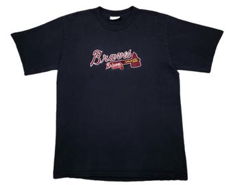 Vintage 90s Atlanta Braves Baseball Liquid Blue Black T