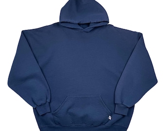 Vintage 90s Russell Athletic Blank Navy Blue Essential Sweatshirt Hoodie (XL/XXL)