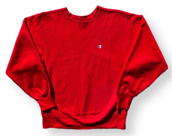 Vintage 80s Champion Reverse Weave Made in USA Essential Red Crewneck Sweatshirt Pullover Size Large