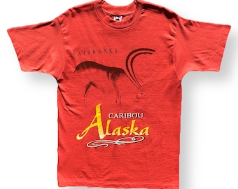 Vintage 90s Fairbanks Alaska Caribou Big Print Graphic Nature & Animal T-Shirt Size Medium/Large