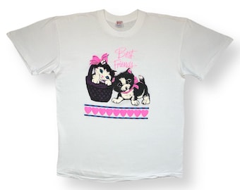 Vintage 80s/90s Cute Kittens in a Basket Single Stitch Graphic Pet T-Shirt Size Large