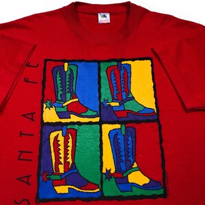 Vintage 1993 Santa Fe New Mexico Cowboy Boots Pop Art Style Graphic T-Shirt Size Large/XL image 2