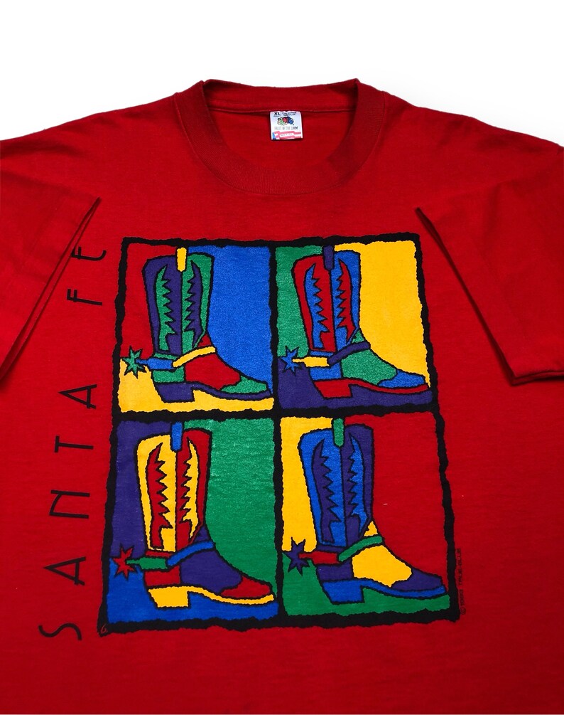 Vintage 1993 Santa Fe New Mexico Cowboy Boots Pop Art Style Graphic T-Shirt Size Large/XL image 2