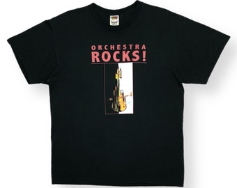 Vintage 90s Orchestra Rocks Faded Out Double Sided Graphic Instrument/Music T-Shirt Size Large