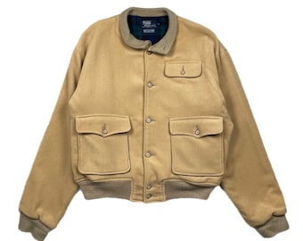 Vintage 90s Polo Ralph Lauren A-2 Style Wool Button Front Bomber Jacket (Medium)
