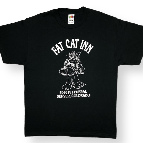 Vintage 90s Fat Cat Inn Denver Colorado Restaurant/Bar Beer Drinking Graphic T-Shirt Size Large/XL