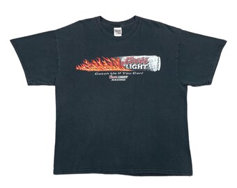 Vintage 90s/Y2K Coors Light Racing Faded Out Flame Print T-Shirt (XL)
