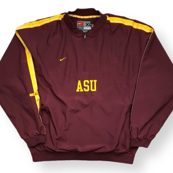 Vintage 90s Nike Team Arizona State University Sun Devils Quarter Zip Windbreaker Jacket Size XL