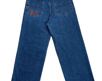 Pantalones vaqueros anchos holgados Lee Pipes de los años 90 con remaches y bordados (W29 L28)