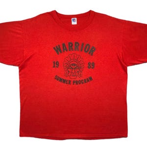 Vintage 1989 Russell Athletic “Warrior Summer Program” Made in USA Graphic Camp T-Shirt Size XL