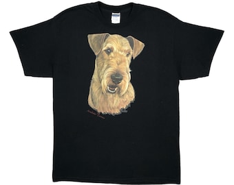 Vintage 90s/Y2K Airedale Terrier Big Print Dog Portrait Graphic T-Shirt Size Large
