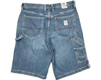 Vintage 90s/Y2K Lucky Brand Workwear Light Wash Baggy Carpenter Dungaree Shorts Jorts (W34)