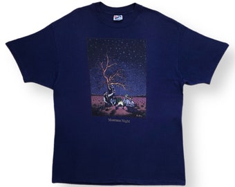 Vintage 90s “Montana Night” Cowboy Campfire Art Made in USA Graphic Nature T-Shirt Size XXL