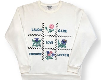 Vintage 90s Improved Living “Laugh, Care, Love, Forgive, Listen” Graphic Cottage Core Style Crewneck Sweatshirt Pullover Size Large