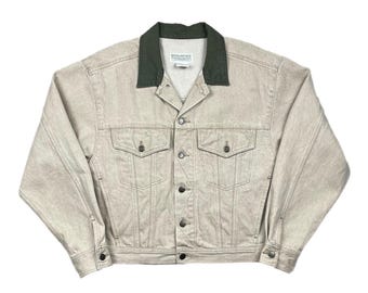 Vintage 90s Banana Republic Safari & Travel Clothing Beige Denim Trucker Jacket (Small)