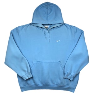 Vintage 90s/Y2K Nike Embroidered Side Swoosh Baby/Light Blue Essential Hoodie Sweatshirt Pullover Size XL