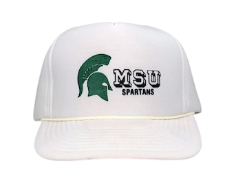 Gorra vintage de camionero con cierre a presión de los Spartans de la Universidad Estatal de Michigan, años 80 y 90