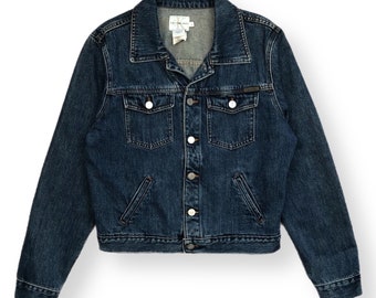 Vintage 90s Calvin Klein Jeans 4 Pocket Made in USA Slim Fitted Stone Wash Denim Jacket Size Medium