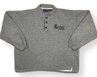 Vintage 90s Crable Sportswear University of Maryland Button Up Fleece Crewneck Sweatshirt Pullover Size Large