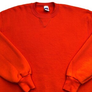 Vintage 90s Russell Athletic Blank Orange Made in USA Crewneck Sweatshirt Pullover Size Large image 2