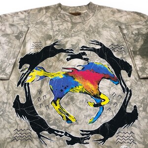 Vintage 1996 The Mountain Native American Style Big Print Horse Art Graphic T-Shirt Size XXL image 2