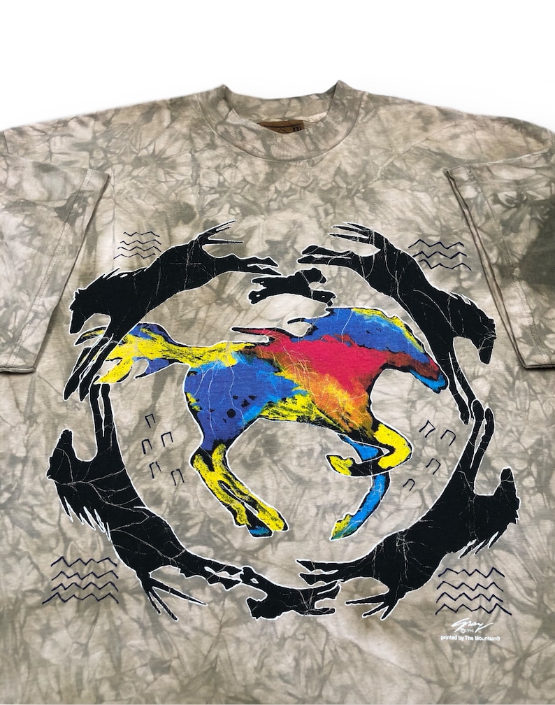 Vintage 1996 The Mountain Native American Style Big Print Horse Art Graphic T-Shirt Size XXL image 2