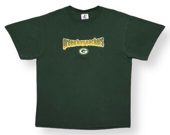 Vintage 90s Logo Athletic Green Bay Packers Football Embroidered NFL T-Shirt Size Large