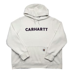 Vintage Y2K Carhartt Beige/Off White Spell Out Work Wear Style Hoodie Sweatshirt Pullover Size XL/XXL