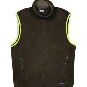 Vintage 90s/Y2K Patagonia Synchilla Brown & Lime Green Full Zip Fleece Vest Size Medium/Large