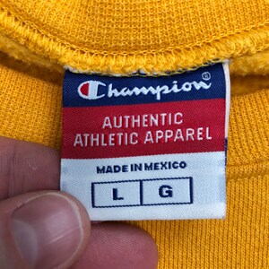 Vintage 90s Champion Spell Out Yellow Essential Crewneck Sweatshirt Pullover Size Large image 4