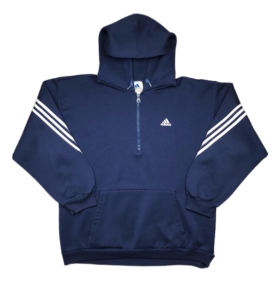 Vintage 90s Adidas Made in USA 3 Stripe Quarter Zip Hoodie