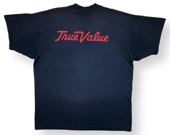 Vintage 90s True Value Hardware Double Sided Faded Out Graphic Pocket T-Shirt Size Large/XL