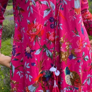 Fuchsia 100% Cotton Birds of Paradise Long Dress, Flowing Maxi Dress - Etsy