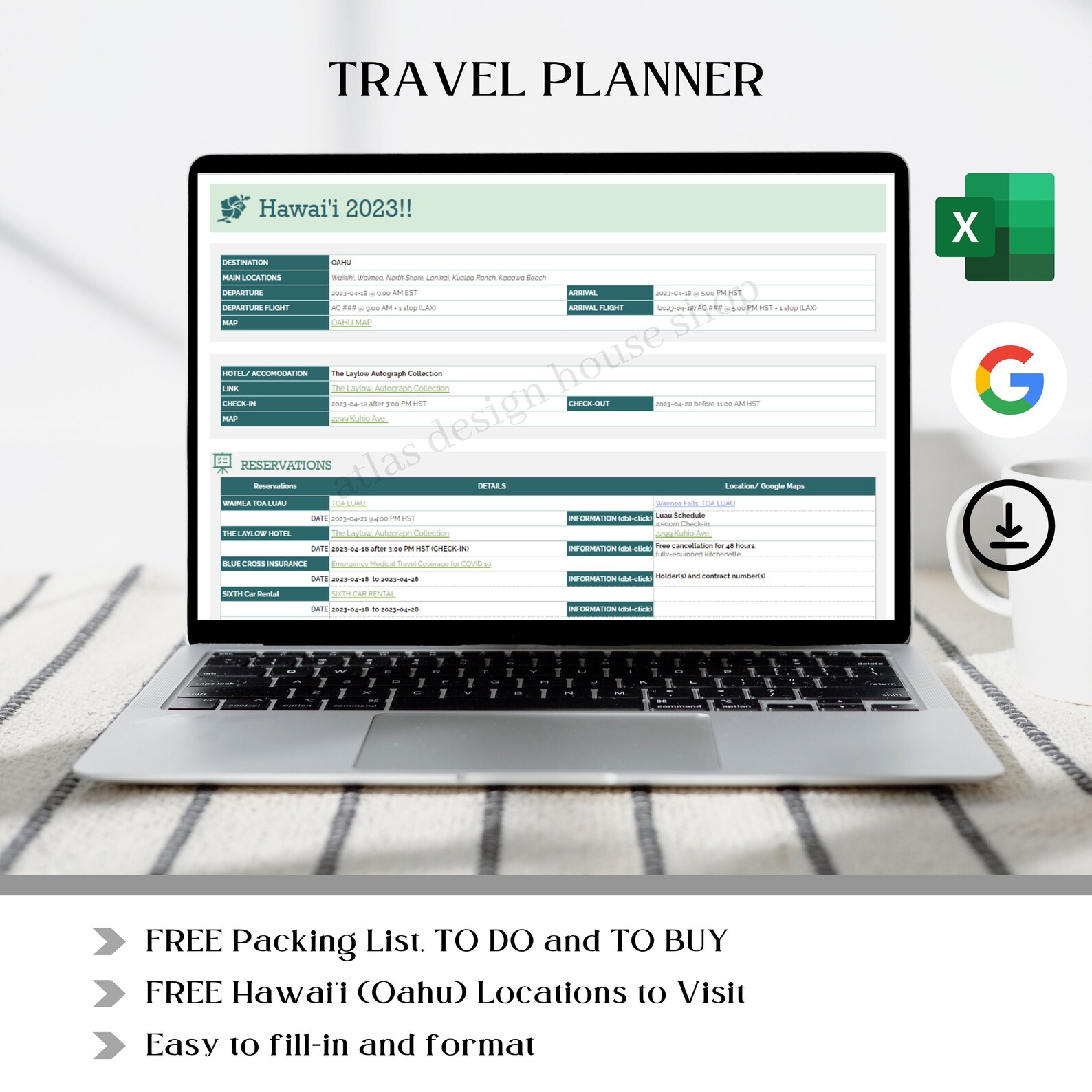 TRAVEL Planner 2023 Google Drive Google Sheets Excel Pre-filled Options ...