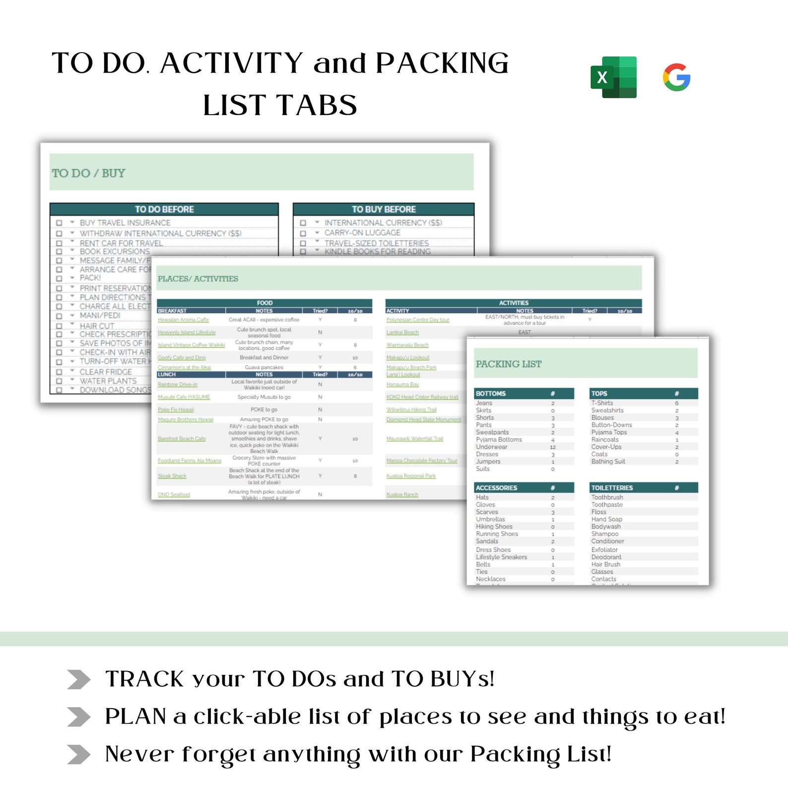 TRAVEL Planner 2023 Google Drive Google Sheets Excel Pre-filled Options ...