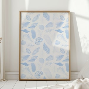 Coastal Granddaughter Wall Art | Beachy Wall Art | Vintage Seashell Poster | Digital Print, Light Blue Minimalist Coastal Cottage Room Decor