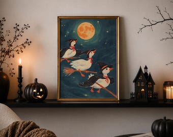 Vintage Halloween Goose Print: Whimsical Witchy Wall Art (Digital Download)