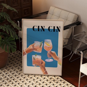 Póster de cóctel Cin Cin / Impresión de cocina retro MCM / Decoración colorida de carrito de bar / Impresión de Blue Cheers / Póster de Aperol Spritz Mojito