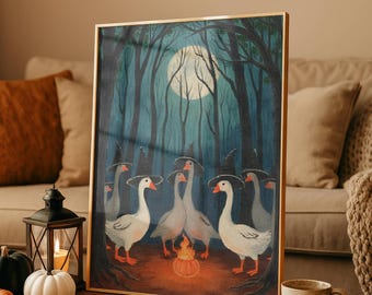 Spooky Halloween Goose Wall Art | Rustic Witchy Silly Goose Poster | Vintage Folk Art Halloween Print | Grandmillennial Halloween Print